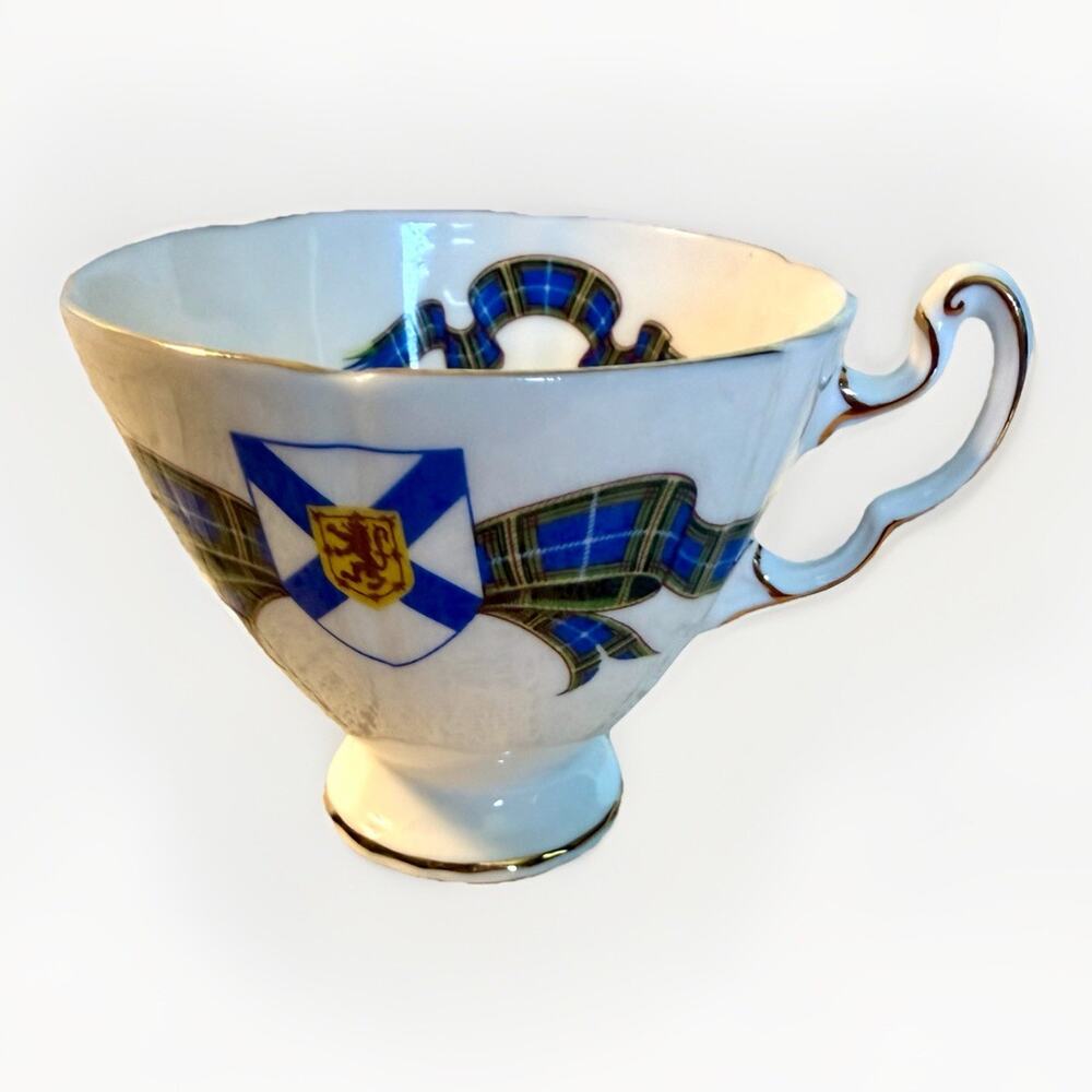 VTG Royal Adderley Nova Scotia Tartan Footed Tea Cup Scottish Crest Bone China